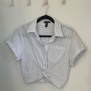 Aqua Striped Button Down Crop Top